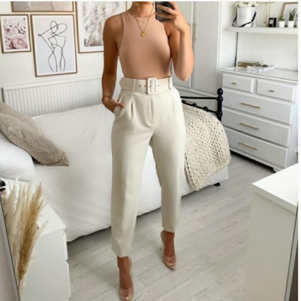 NWT Zara bloggers fav high waisted belted pants size S